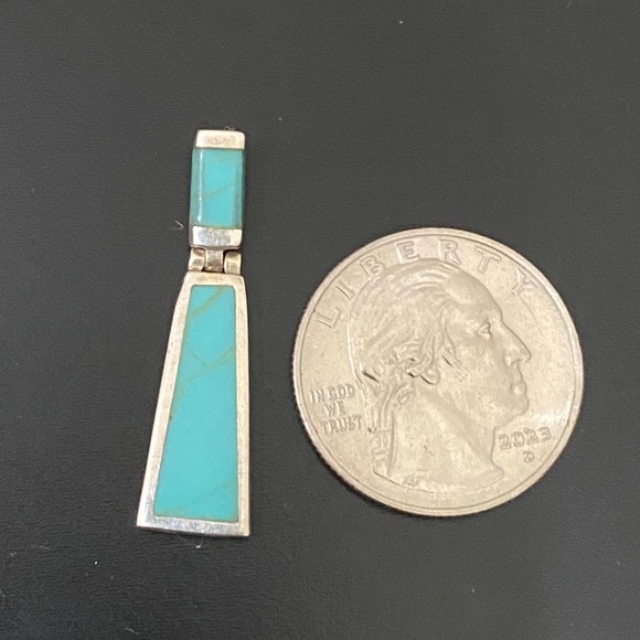Vintage Sterling Silver 925 Native American Turquoise Inlay Door Knocker Pendant - Picture 3 of 12